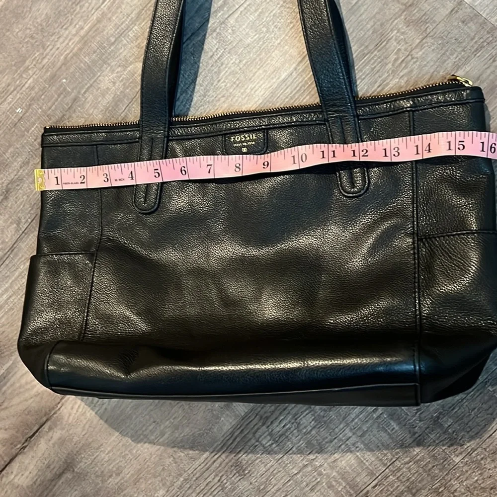 FOSSIL TOTE WALLET SET GENUINE LEATHER BLACK GOLD HARDWARE